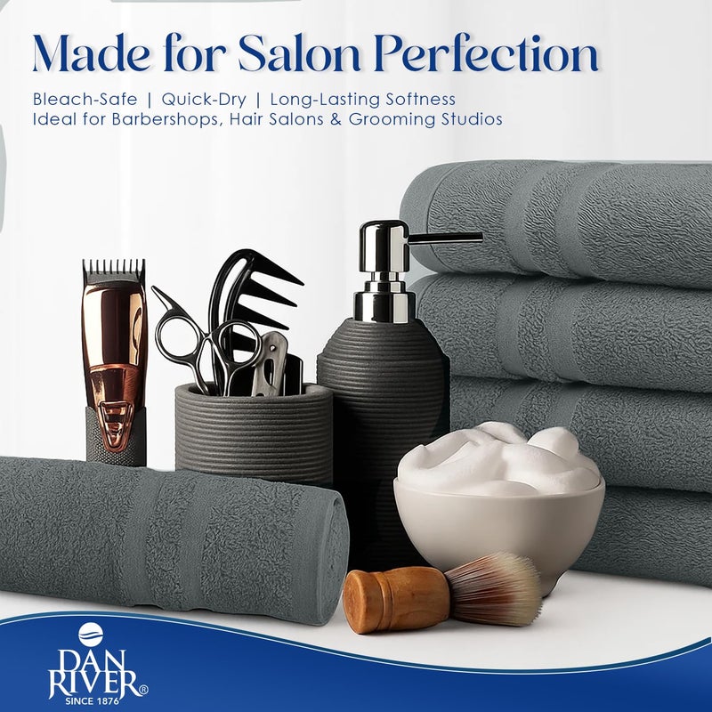 DAN RIVER 100% Cotton Salon Towels Set â€“ 16x26 inches, Pack of 24, Highly Absorbent and Quick-Dry Towels for Hand, Salon, Spa, Beauty, Gyms and Home Hair Care, Grey - Image 2